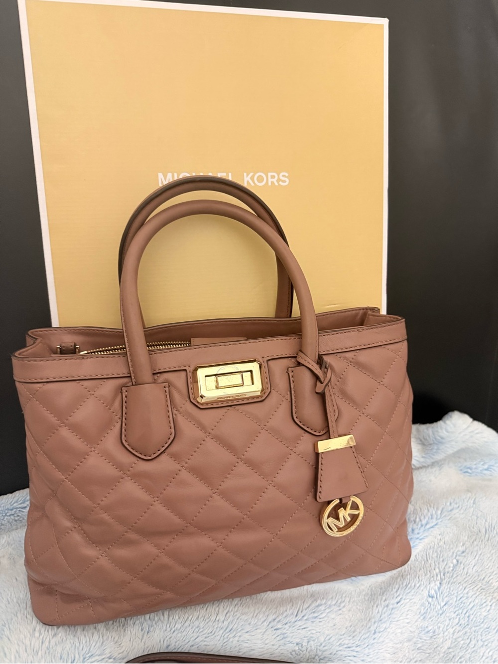 Michael Kors Quilted Satchel in Mauve Brown with Gold Hardware
